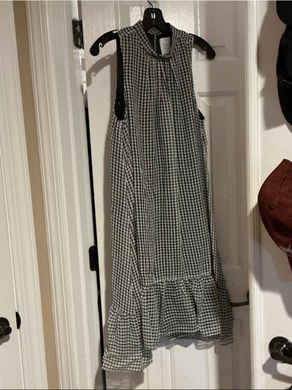 ERIN by Erin Fetherston Black and White Gingham Ruffle-Hem Sleeveless Dress